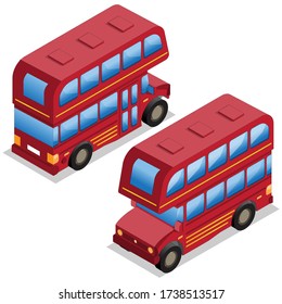 Double decker bus. Isometric. Isolated on white background. Vector illustration.
