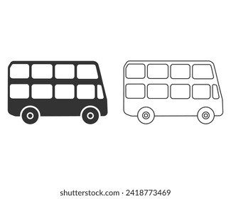 Double decker bus line icon set vector, solid logo illustration, pictogram isolated on white