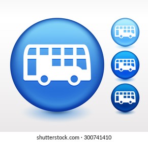 Double Decker Bus on Blue Round Button