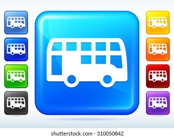 Double Decker Bus on Blue Square Button