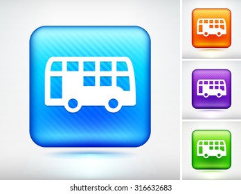 Double Decker Bus on Blue Square Button