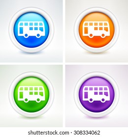 Double Decker Bus on Colorful Round Buttons