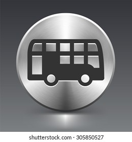 Double Decker Bus on Silver Round Button
