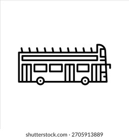 Icono de contorno de autobús de dos pisos. Ilustración de línea negra de transporte público.