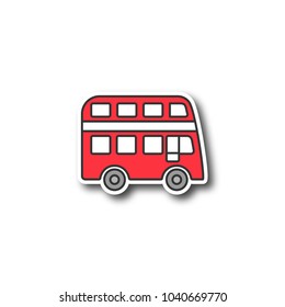 Double decker bus patch. Color sticker. Vector isolated illustration