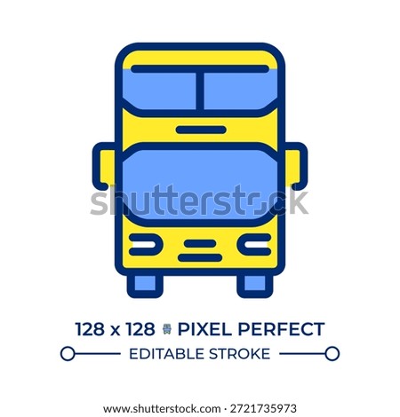 Double decker bus pixel perfect line color icon. Ideal public transport for crowded city. Passenger vehicle. Tourism. Isolated vector illustration. Flat colorful symbol design. Editable stroke