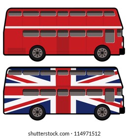 double decker bus in red and great britain flag color