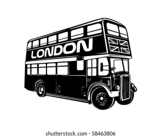 Double Decker Bus - Retro Clip Art