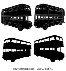 Double Decker Bus Vector 05. Omnibus Two Decker Illustration Isolated On White Background.