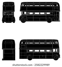 Double Decker Bus Vector 06. Omnibus Two Decker Illustration Isolated On White Background.