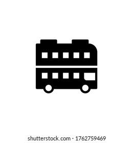 Double decker bus vector icon in black flat glyph, filled style isolated on white background