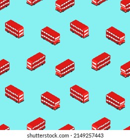 Double decker pixel art pattern seamless. london red bus background