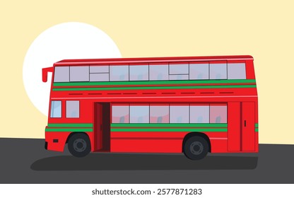 Double decker red bus, Dhaka transportation bus vector illustration, Public transport in Dhaka