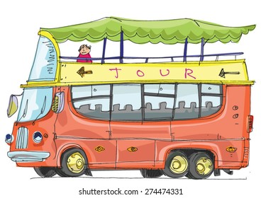 double decker tourist bus - cartoon