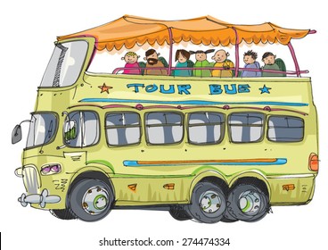 double decker tourist bus - cartoon