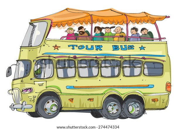 double decker tourist bus -\
cartoon
