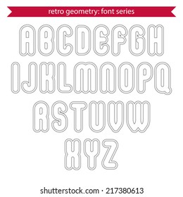Double delicate line retro characters set, vector light uppercase letters with stripes isolated on white background.