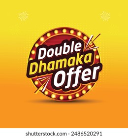 Double Dhamaka Offer. Advertising Logos, Retail, FMCG, Online Shopping, Mobile Offers, Logo Unit Design Vector Layered. Vintage 3d Red Neon Lights