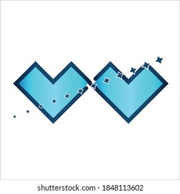 Double diamond love icon with shining stars of blue and sky color.
