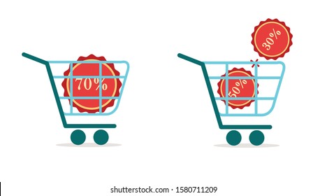 Double Discount Badge On Cart. Shopping Promo Event. Black Friday Coupon. Special Offer E-commerce