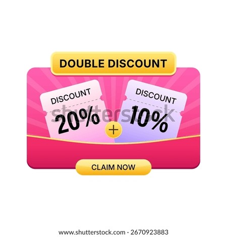 Double Discount Coupon Design with 20 Percent and 10 Percent Voucher Ticket Bonus Offer for Online Shopping Promotion and Ecommerce Marketing Campaign