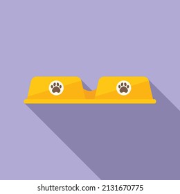 Double dog food bowl icon flat vector. Animal plate. Puppy object