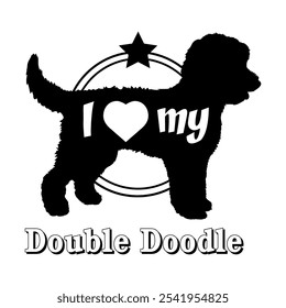 Doppel-Doodle. Hund Silhouette, ich liebe meinen Hund, Hund, Hunderassen, Logo, Vektor, Silhouette, Tier, Illustration, Symbol, Zeichen, schwarz, Haustier,