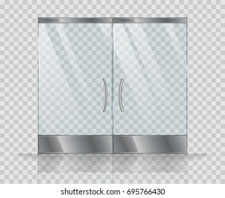 Double door clear glass. Vector realistic picture isolate on transparent background