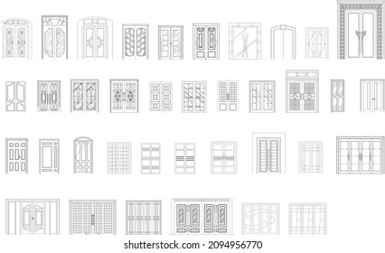 Double Door Elevation Vector Architecture Drawing, Eps 10