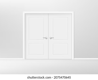 Double door entrance in a corridor. Realistic 3d style vector illustration 