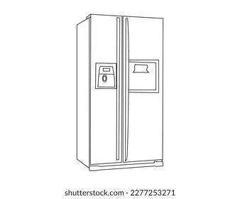 Double door fridge icon. Outline illustration of double door fridge vector icon for web design isolated on white background. Refrigerator drawing. Line isolated on clean background. Vector