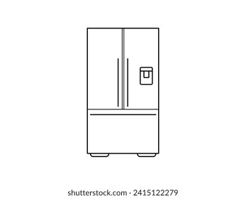 Double door fridge outline icon vector. Double door fridge outline isolated white background. Vector Illustration