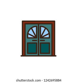 Double door with glass window filled outline icon, line vector sign, linear colorful pictogram isolated on white. Entrance doorway symbol, logo illustration. Pixel perfect vector graphics