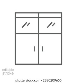 Double door with glass window icon. Simple outline style. Entrance door, hospital, frame, doorway, house, home interior concept. Thin line symbol. Vector illustration isolated. Editable stroke.