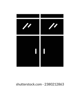 Double door with glass window icon. Simple solid style. Entrance door, hospital, frame, doorway, house, home interior concept. Silhouette, glyph symbol. Vector illustration isolated.