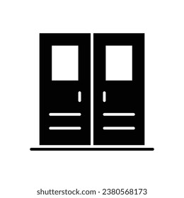 Doble puerta con un icono de ventana de vidrio. Estilo sólido simple. Puerta de entrada, hospital, marco, puerta, casa, concepto interior de casa. Silueta, símbolo de glifo. Ilustración vectorial aislada.