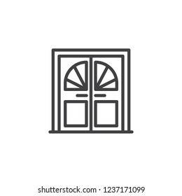 Double door with glass window outline icon. linear style sign for mobile concept and web design. Entrance doorway simple line vector icon. Symbol, logo illustration. Pixel perfect vector graphics