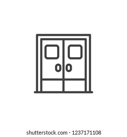 Double door with glass window outline icon. linear style sign for mobile concept and web design. Entrance doorway simple line vector icon. Symbol, logo illustration. Pixel perfect vector graphics