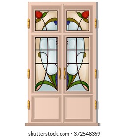 Double door with glazing. Vector.