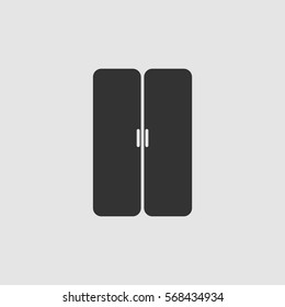 Double door icon flat. Black pictogram on grey background. Vector illustration symbol