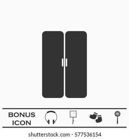 Double door icon flat. Black pictogram on white background. Vector illustration symbol and bonus button