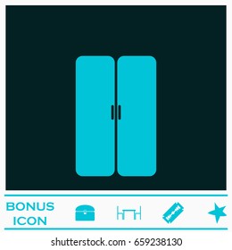 Double door icon flat. Blue pictogram on dark background. Vector illustration symbol and bonus icons