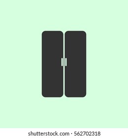 Double door icon flat. Grey vector symbol on green background