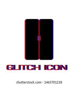 Double door icon flat. Simple pictogram - Glitch effect. Vector illustration symbol
