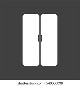 Double door icon flat. Vector white illustration isolated on black background. Flat symbol