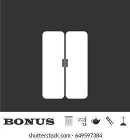 Double door icon flat. White pictogram on black background. Vector illustration symbol and bonus icons