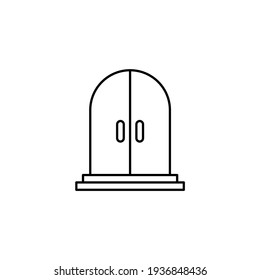 Double door icon, door house icon in flat black line style, isolated on white background 