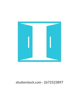 Double door icon. isolated on white. Blue icon