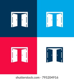 Double Door Opened Four Color Material And Minimal Icon Logo Set In Red And Blue