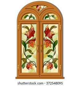 Double door in the Oriental style. Vector.